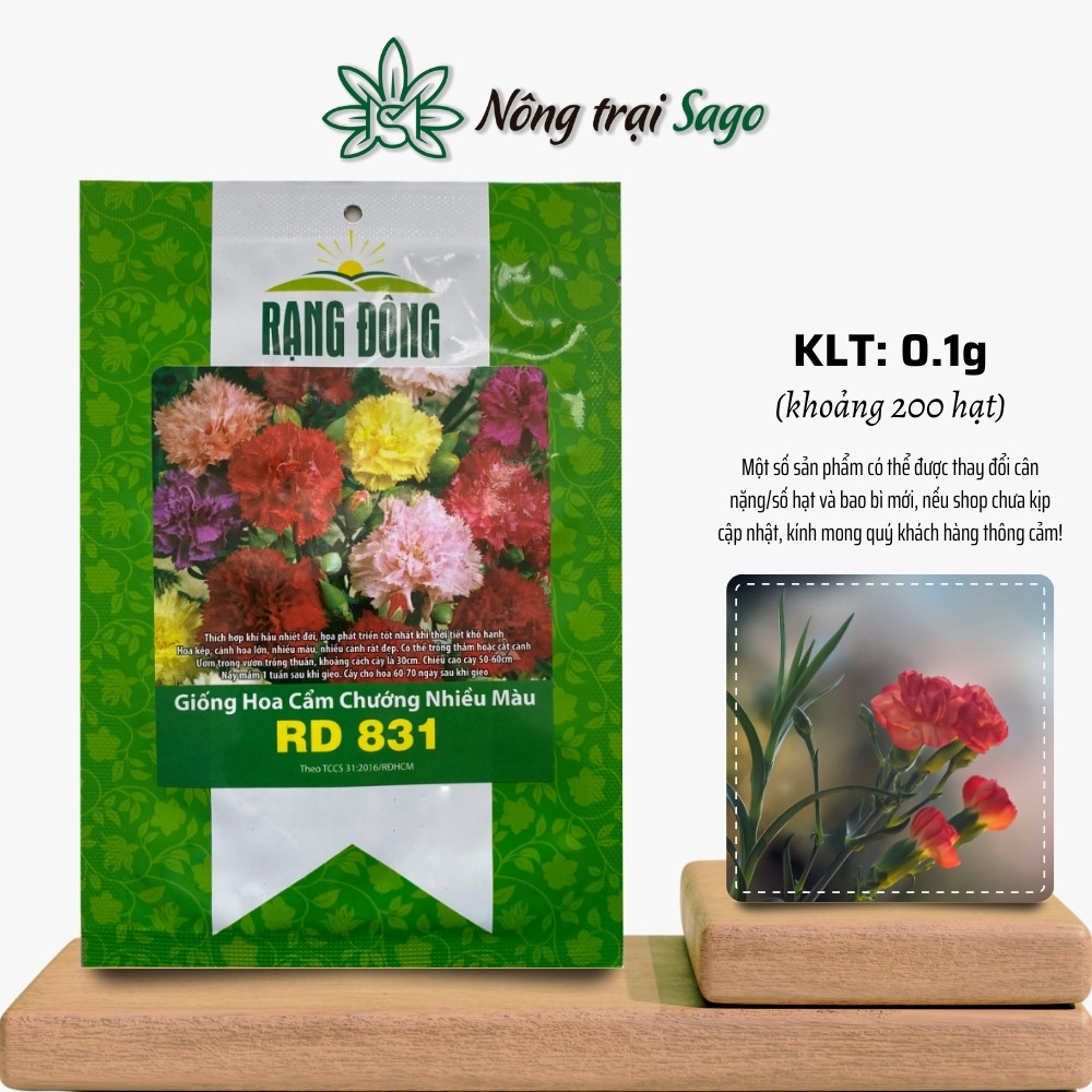 Hạt giống Hoa Cẩm Chướng Nhiều Màu Rd 831 (0,1g~200 hạt) thân cao, dễ chăm, trồng quanh năm, hiệu Hạt giống Rạng Đông - Nông Trại Sago