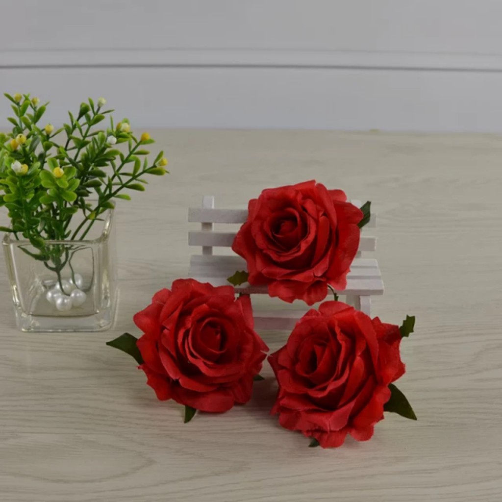Combo 10 đầu bông hồng vải lụa cai cấp đường kính hoa 10cm