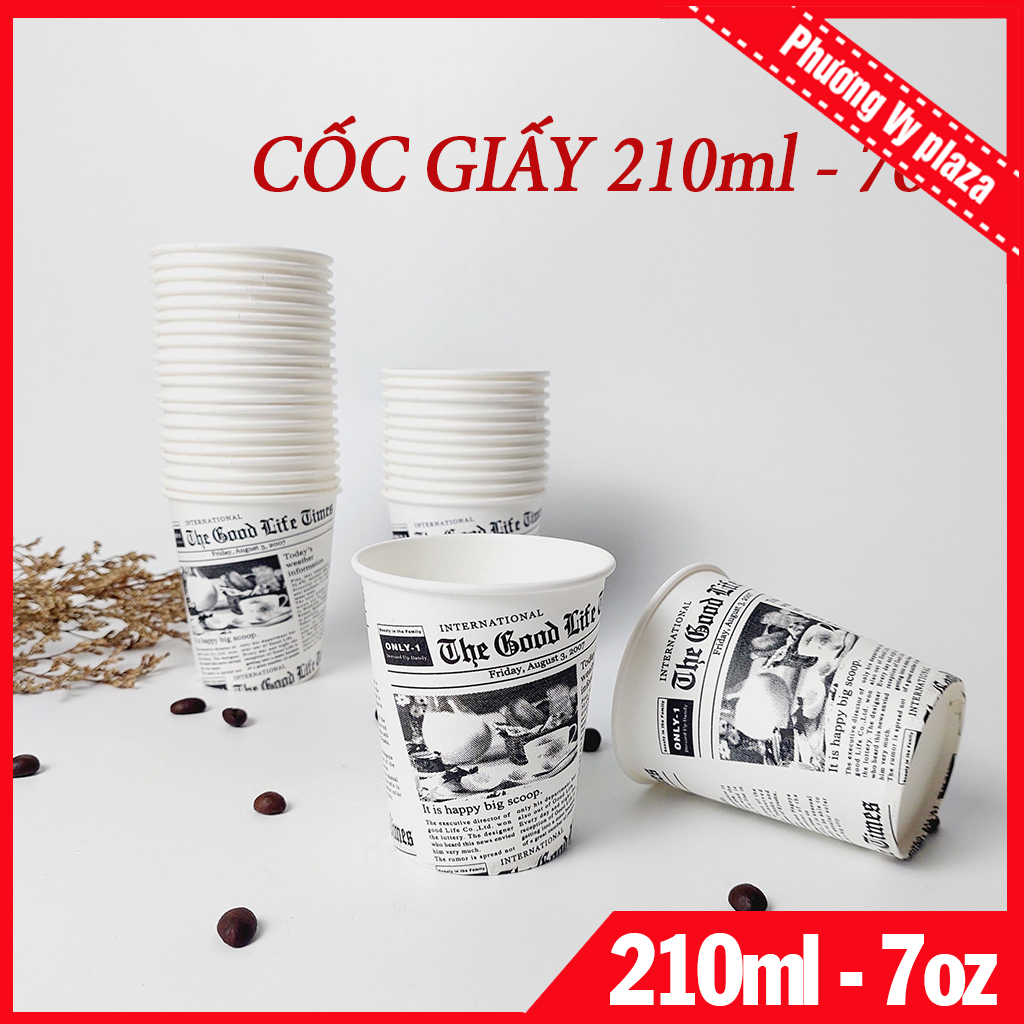 50 chiếc cốc giấy 210ml - 7oz hình tờ báo nhập khẩu hàn quốc