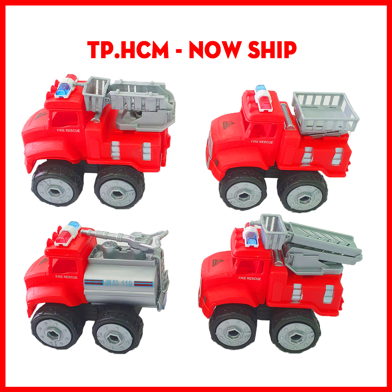 Bộ 4 chiếc xe đồ chơi xe cứu hỏa - tập kỹ năng tháo ráp chi tiết cực đẹp dành cho trẻ em