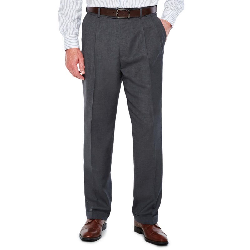 Quần tây nam trung niên màu xám trơn form truyền thống ống đứng dáng suông big size tới 110kg