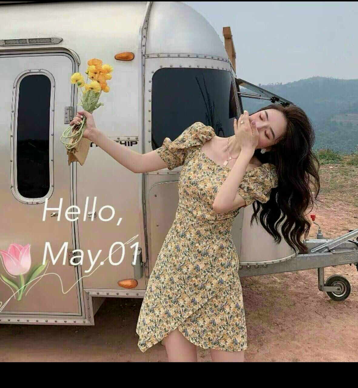 [HCM]Đầm Lụa Hoa Dự Tiệc Tay Phồng Phối Cổ Vuông Chân Váy Gấp Chéo Độc Đáo Gợi Cảm.Dm