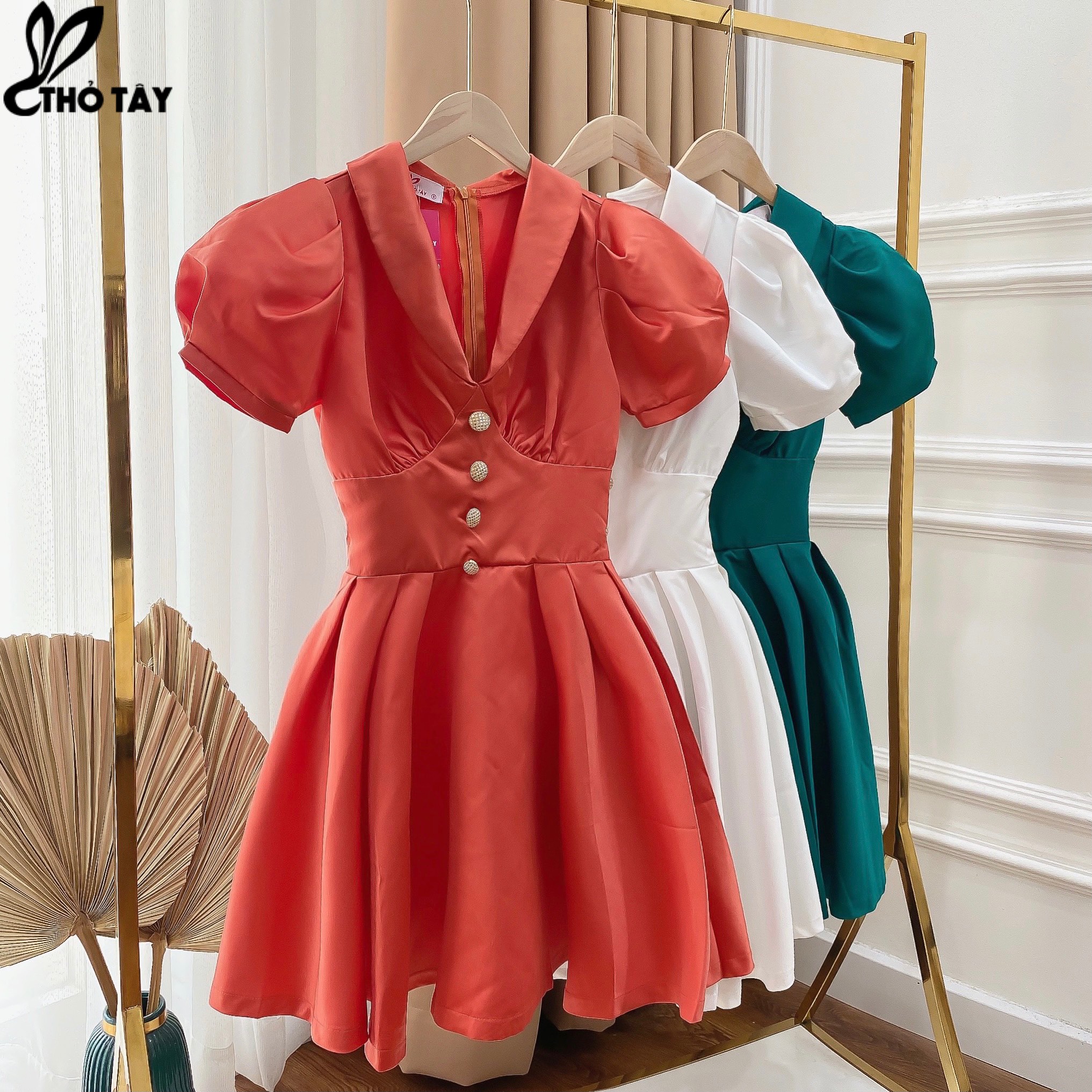 Đầm xòe tay phồng tiểu thư - thỏ tây d249cx90