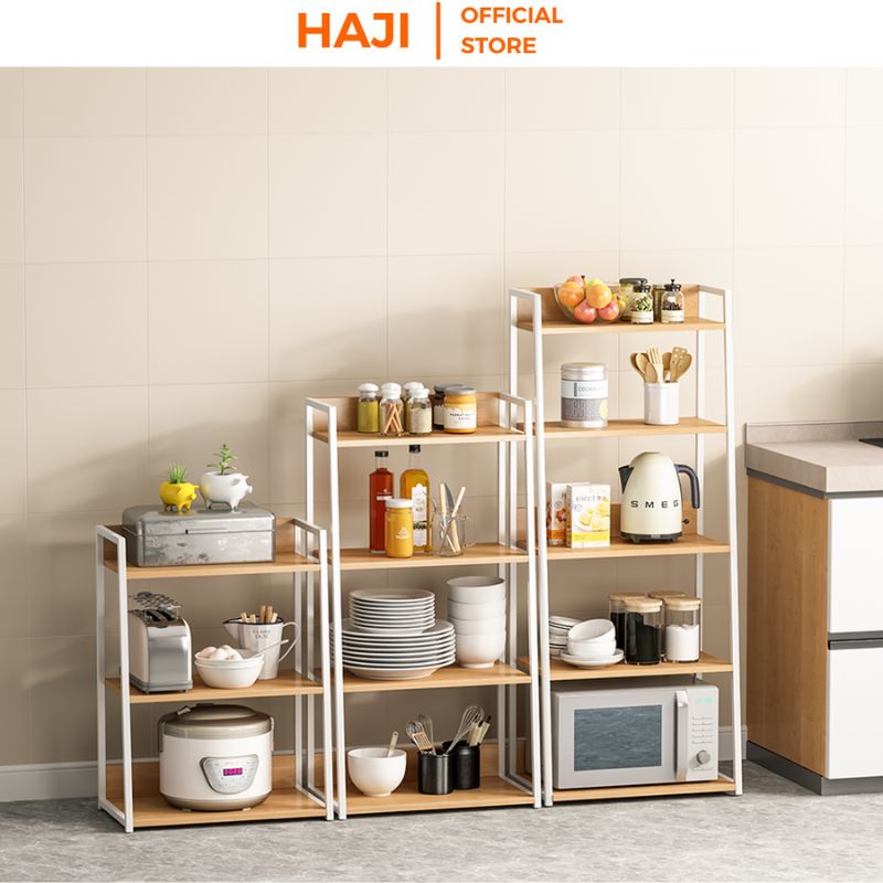 Kệ để đồ nhà bếp khung sắt chống gỉ bền bỉ, Kệ decor hiện đại nhiều tầng kết hợp lưu trữ, HAJI AM06