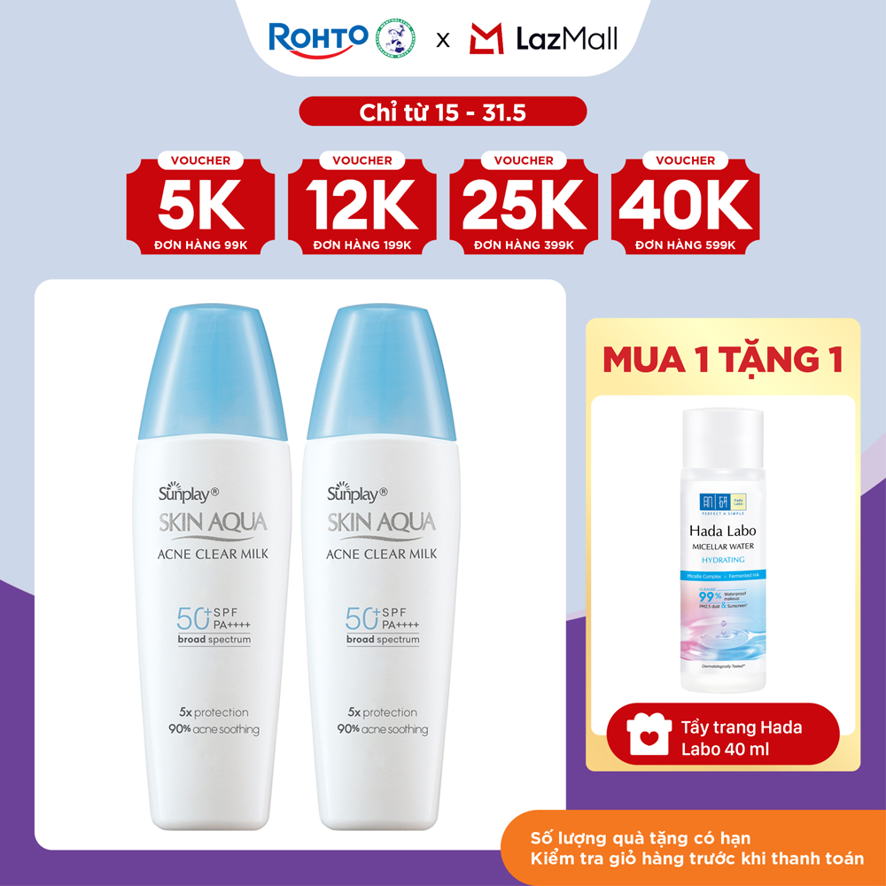 [VB] Bộ 2 Kem chống nắng Skin Aqua cho da mụn, dạng sữa dùng hàng ngày Sunplay Skin Aqua Acne Clear Eco Việt Nam SPF 50, PA++++ 25g