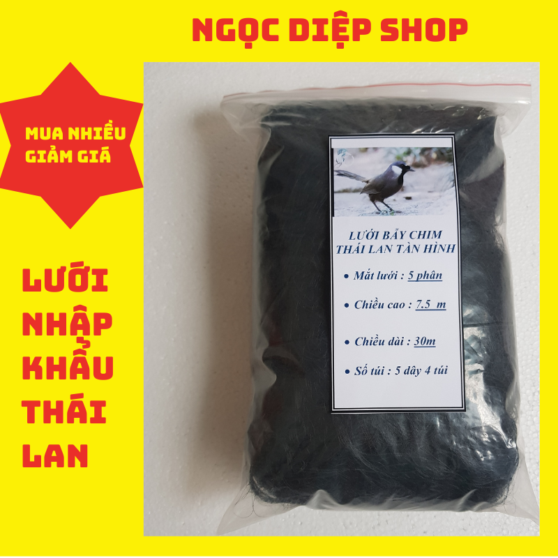 lưới tàn hình 5 phân 30m  bẫy trao trảo.chào mào .cu tiểu.chèo.khướu .sợi lưới 0.15mm mắt lưới 5 phân chiều cao 7.5m số túi 5 dây 4 túi