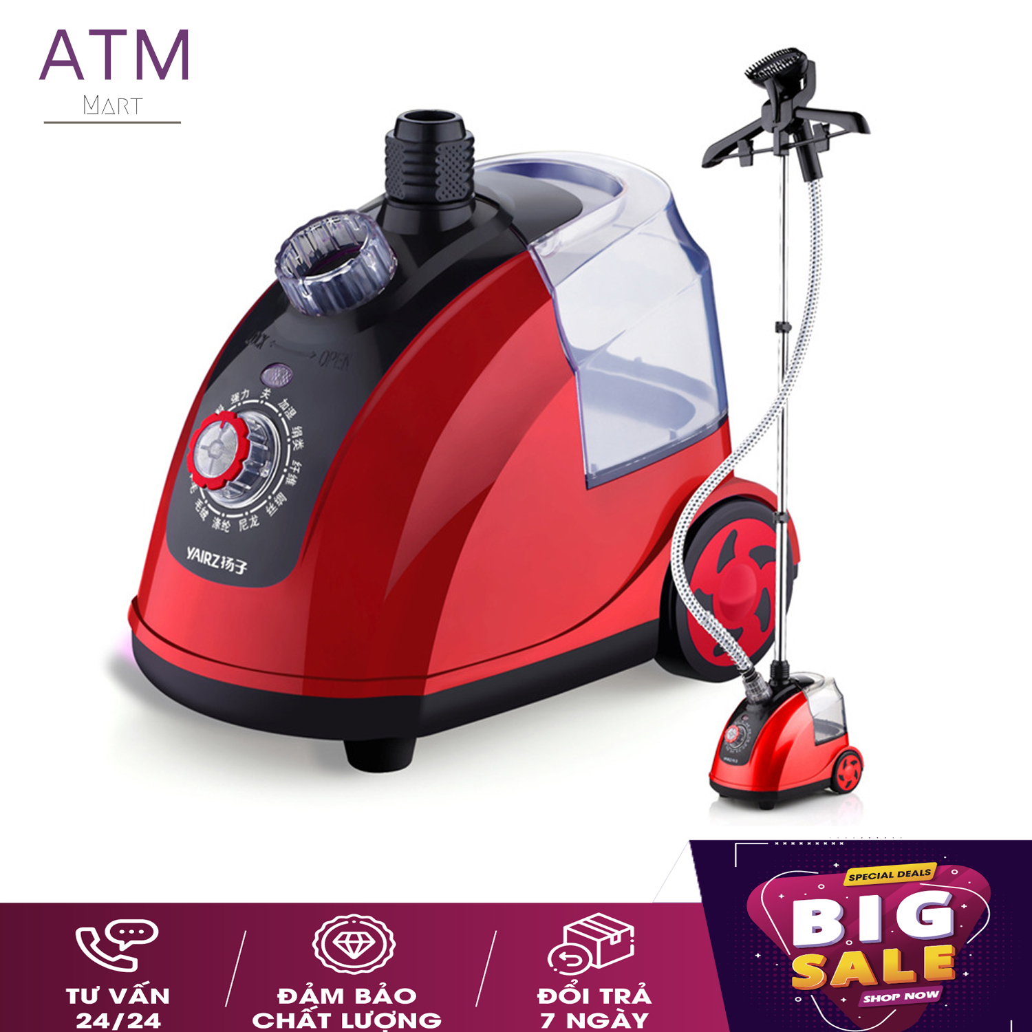 Bàn là cây hơi nước YAIRZ công suất 1800w 1.6L ,bàn ủi hơi nước dạng cây đứng là phẳng quần áo chỉ trong vòng 30s , Bàn là hơi nước , bàn là hơi nước dạng cây , bàn là có bánh xe ( Đen Đỏ )