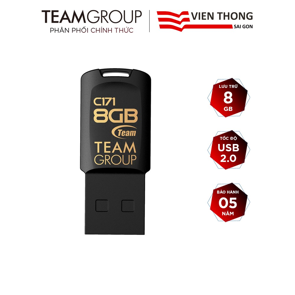 USB 2.0 Team Group C171 8GB chống nước Taiwan (Đen / Trắng) - Hãng phân phối chính thức