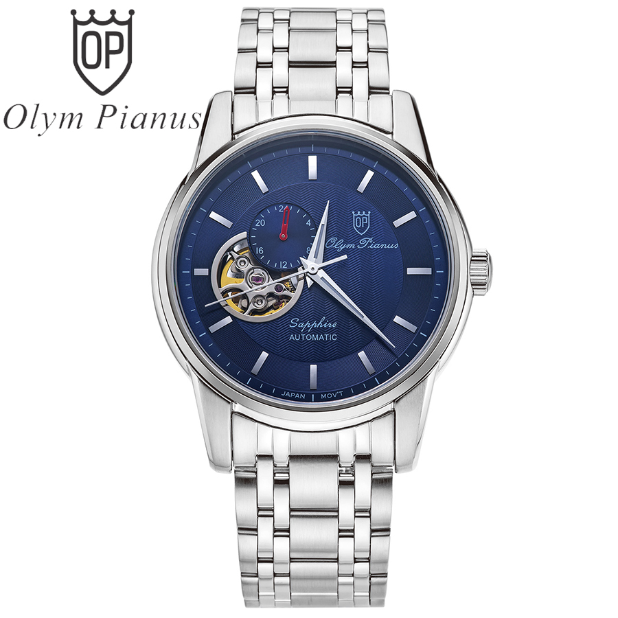 Đồng hồ nam dây kim loại mặt kính chống xước Automatic Olym Pianus OP990-163AMS xanh
