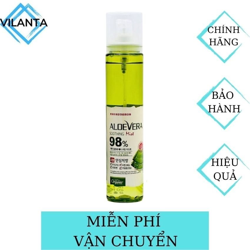 [FreeShip] Chai Xịt Khoáng Chiết Xuất Lô Hội Nha Đam Aloe Vera Soothing Mist 98% Hàn Quốc VILANTA với tinh chất thiên nhiên làm dịu da, cấp ẩm- 118ml