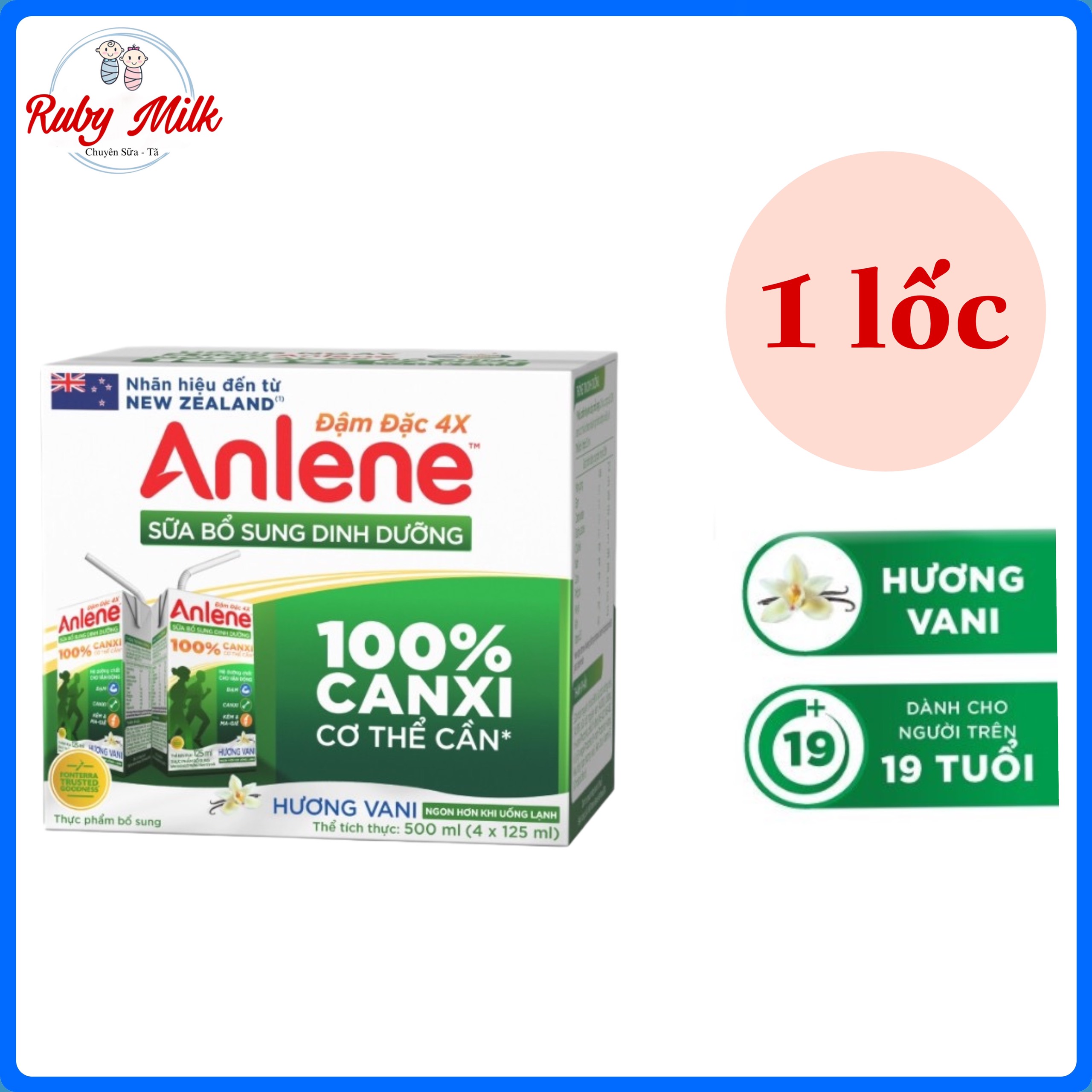 Lốc 4 hộp sữa nước Anlene đậm đặc 4x vani 125ml x 4