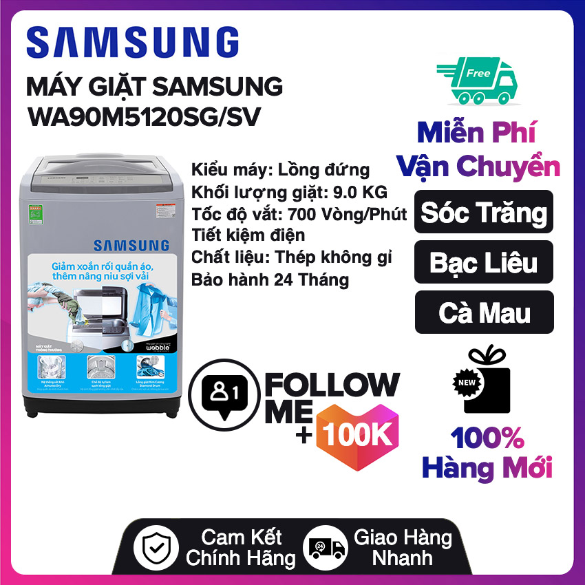 Máy giặt samsung wa90m5120sg/sv miễn phí vận chuyển nội thành sóc trăng, bạc liêu, cà mau