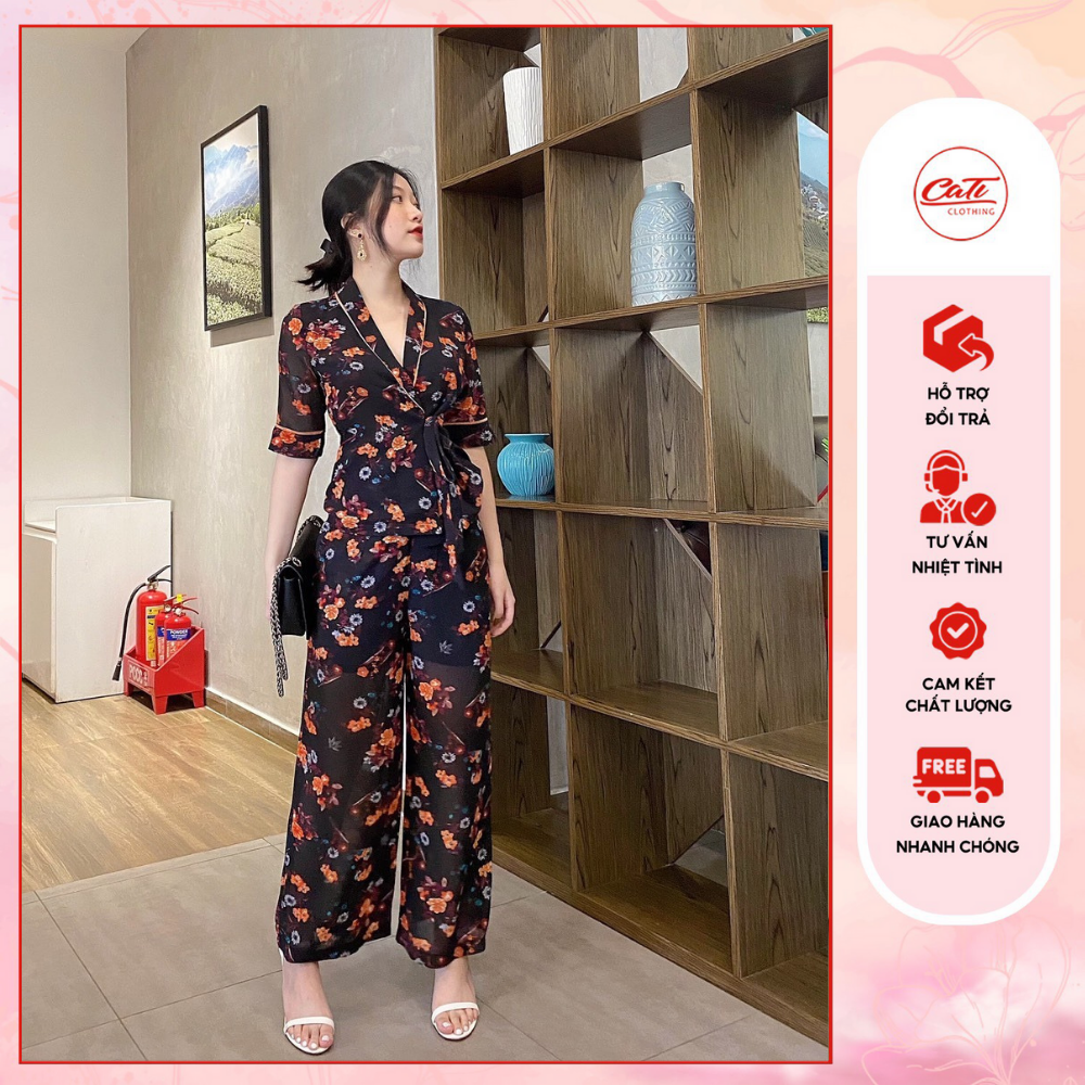 Cati set bộ voan hoa mạc ở nhà đi chơi đều dẹp