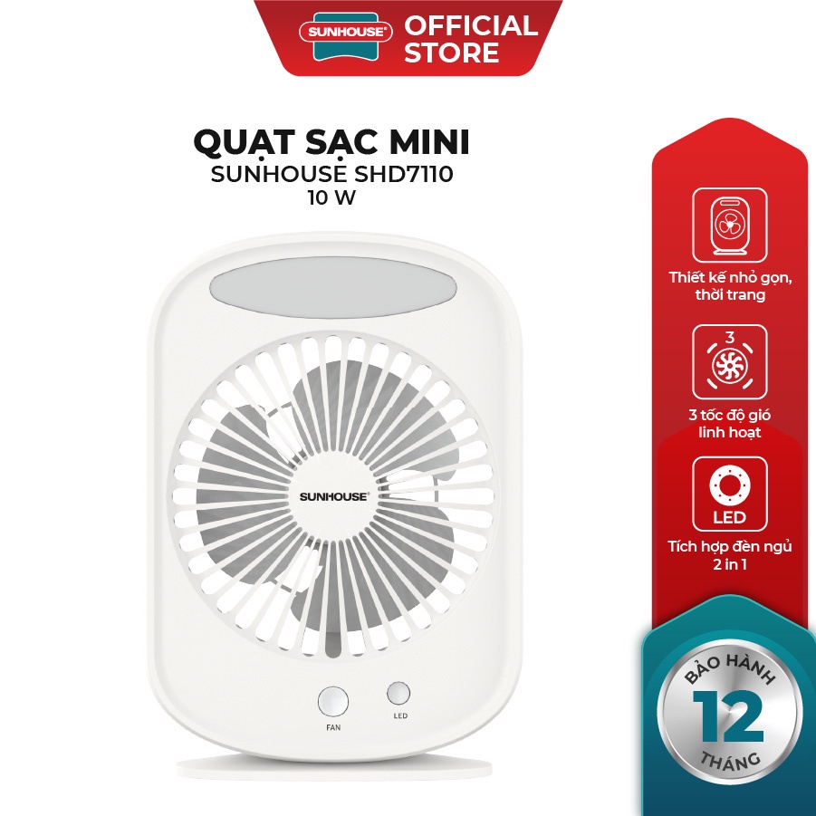 Quạt sạc mini sunhouse shd7110 - hàng chính hãng