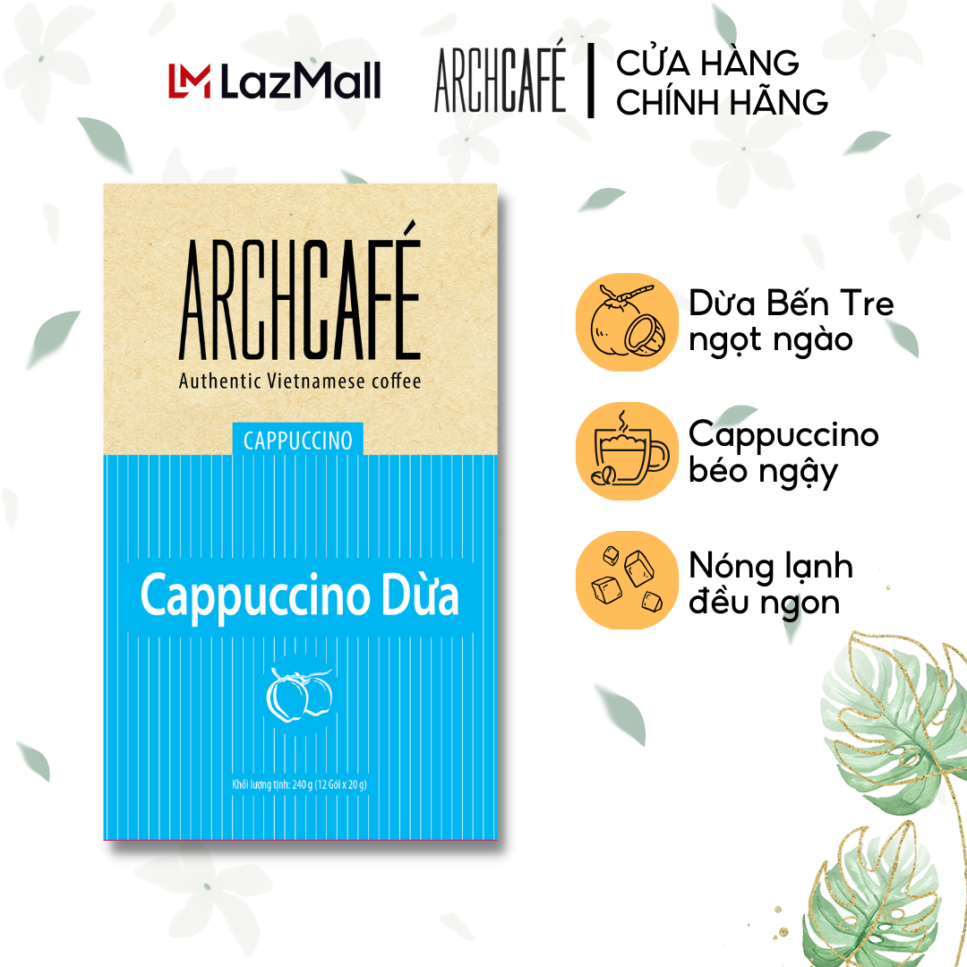 Cà phê Cappuccino Dừa -Cafe hoà tan Archcafé (hộp 12 gói x 20g)