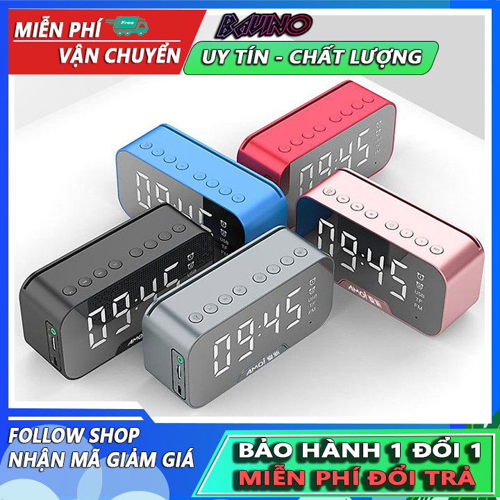 Loa Bluetooth Kèm Đồng Hồ Báo Thức D88, Loa Bluetooth Không Dây 3 Trong 1 Đo Nhiệt Độ Phòng Mặt Kính Tráng Gương, Loa Nghe Đài Fm, Loa Bluetooth Pin Trâu