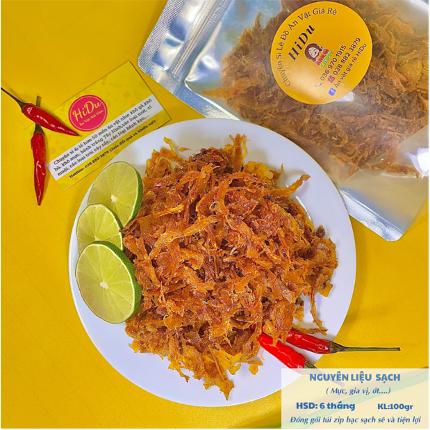 Mực xé sợi tẩm gia vị loại ngon đậm vị 100gr Ăn vặt Hidu
