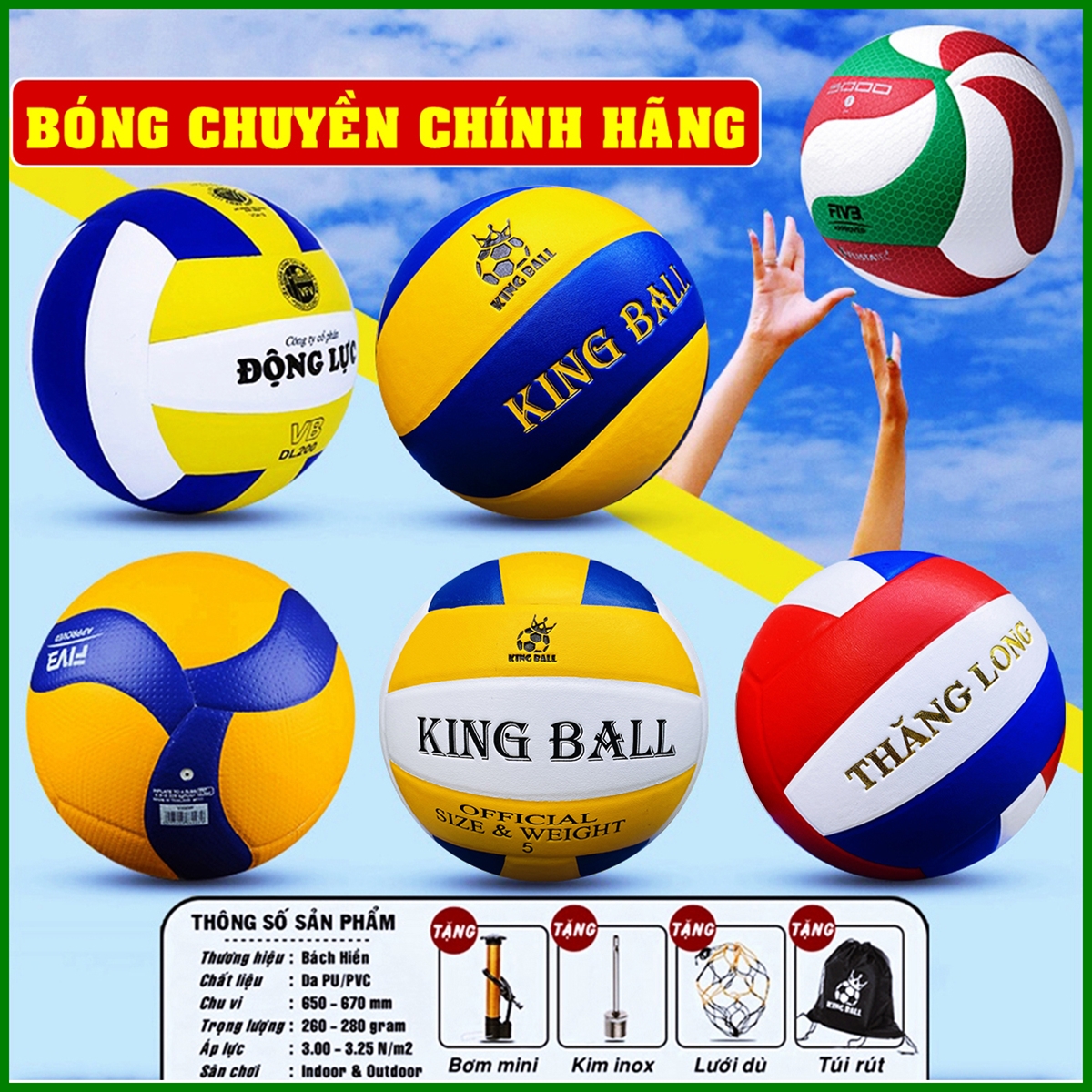 Bóng Chuyền Da King Ball Chính Hãng Động Lực, Quả Bóng Chuyền Thăng Long Tiêu Chuẩn Thi Đấu Giá Rẻ Phù Hợp Sân Bóng Chuyền Trong Nhà Và Ngoài Trời