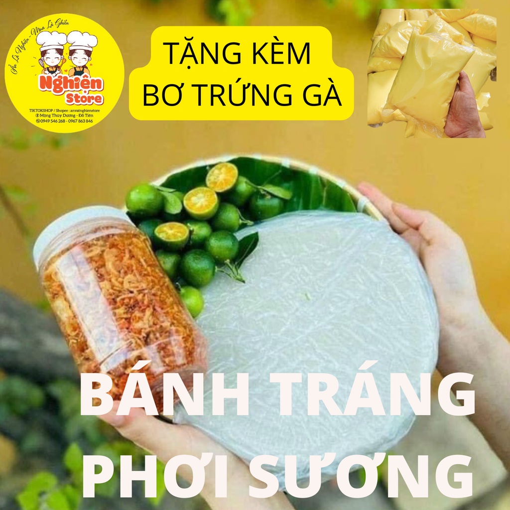 Combo bánh tráng phơi sương 500gr kèm 200gr muối tôm hành phi - tặng bơ 200gr