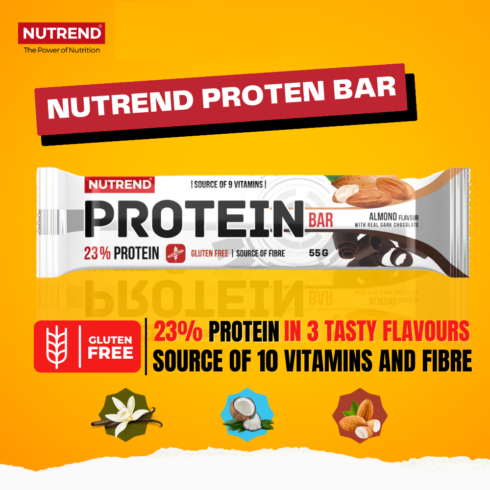 Bánh Dinh Dưỡng Nutrend Protein Bar Almond Flavour 1.3kg*24 Bánh/ 23% Protein Almond Flavour With Read Dark Chocolate -  Nhập Khẩu USA
