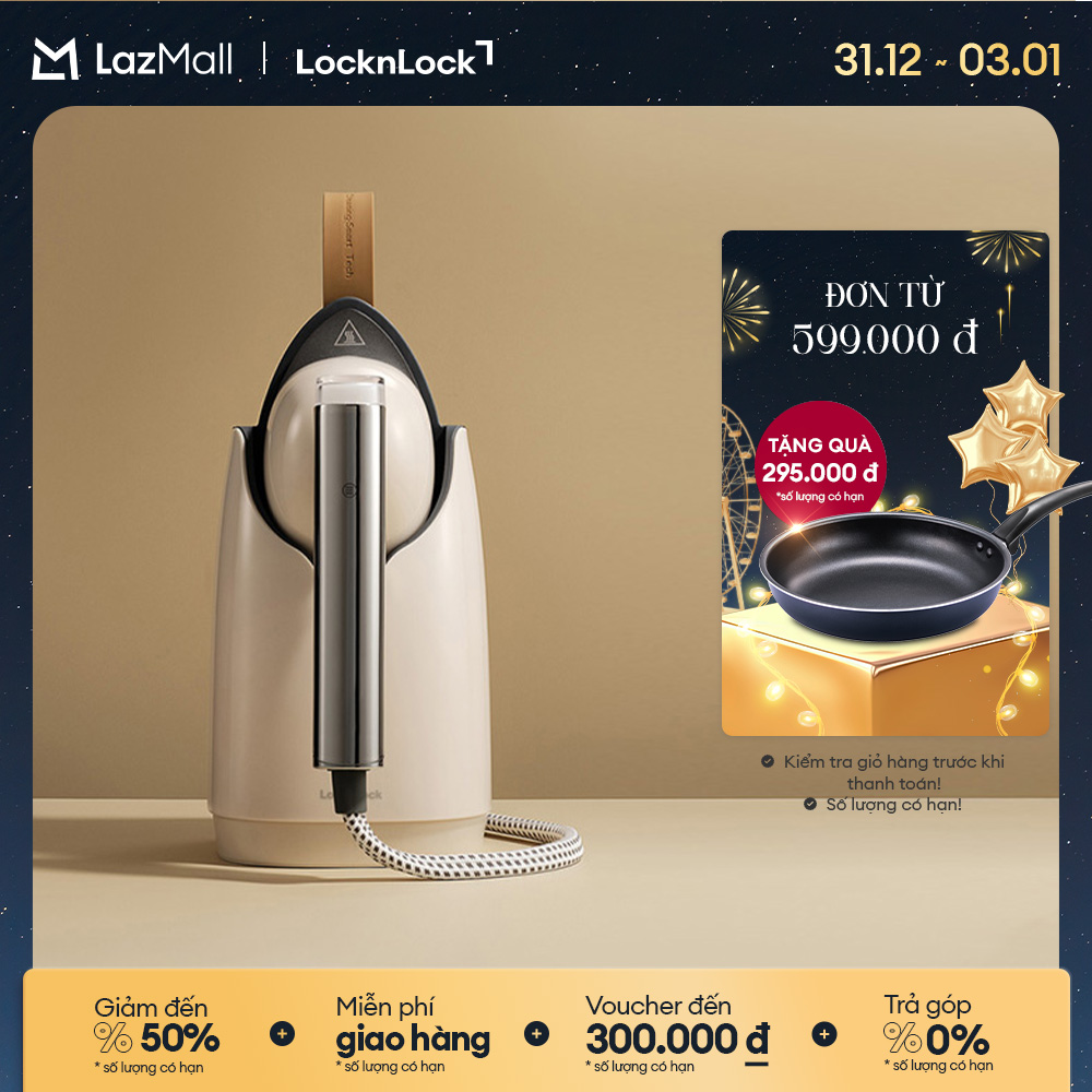 Bàn ủi hơi nước LocknLock Garment steamer ENI218IVY 220-240V 50-60Hz 1370-1630W Dung tích 800ml - Màu ngà