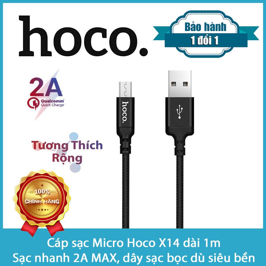 [HCM]Cáp sạc Micro USB Hoco X14 sạc nhanh 2A MAX dây sạc bọc dù chống rối chống đứt dành cho điện thoại android tương thích với nhiều thiết bị dài 200cm
