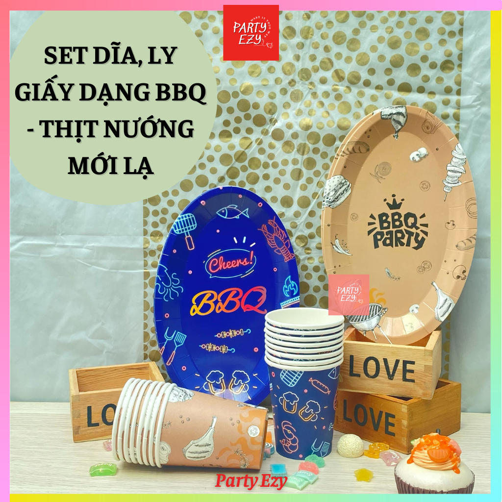 Combo Dĩa & Ly GIẤY ĐỰNG THỊT NƯỚNG BBQ MỚI LẠ - DĨA, LY GIẤY DÙNG 1 LẦN