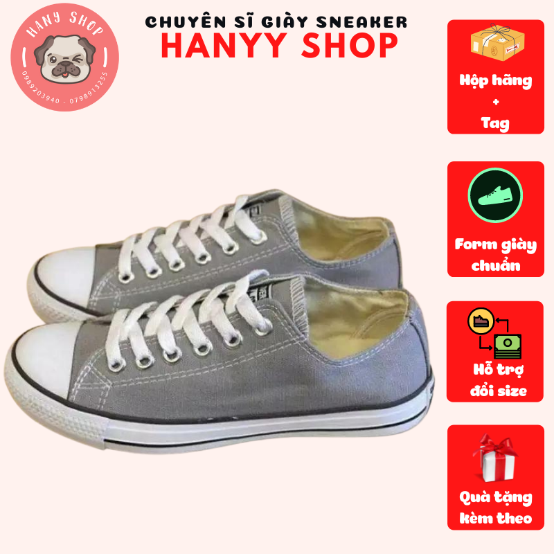 Giày Thể Thao Nam Nữ Couple Converse Cổ Thấp Màu Xám Đế Trắng Hanyy Shop