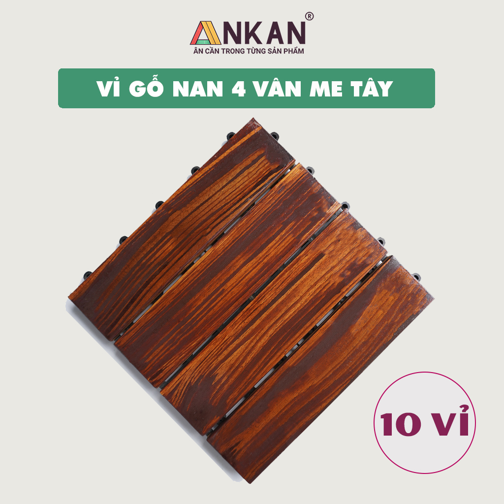 Ván Sàn Gỗ Vỉ Nhựa Vân Me Tây Nan 4, Sân Vườn, Hồ Bơi, Phòng Spa, Siêu Bền, Chịu Nước Tốt, Chống Trơn Trượt (10 Vỉ)