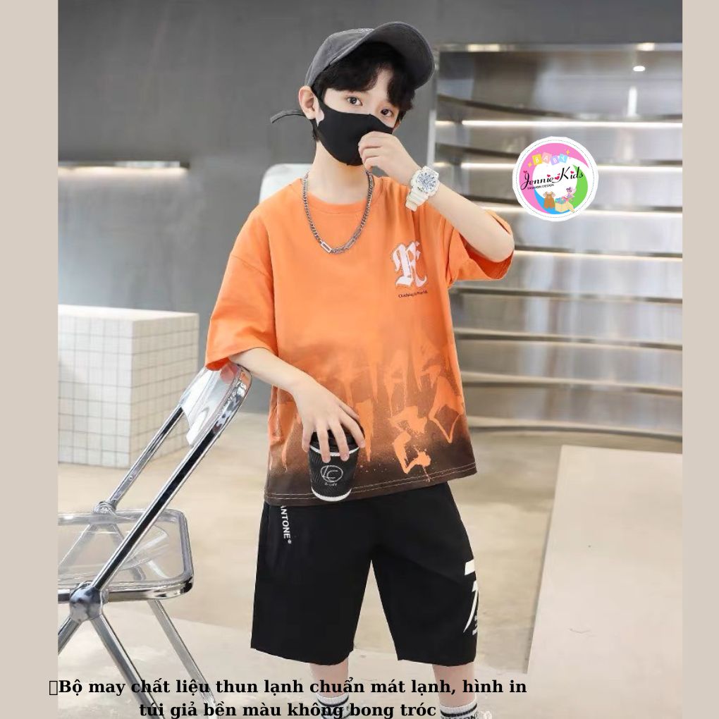 Bộ quần áo bé trai loang màu 20 đến 40 kg vải thun lạnh Jenniekids J568