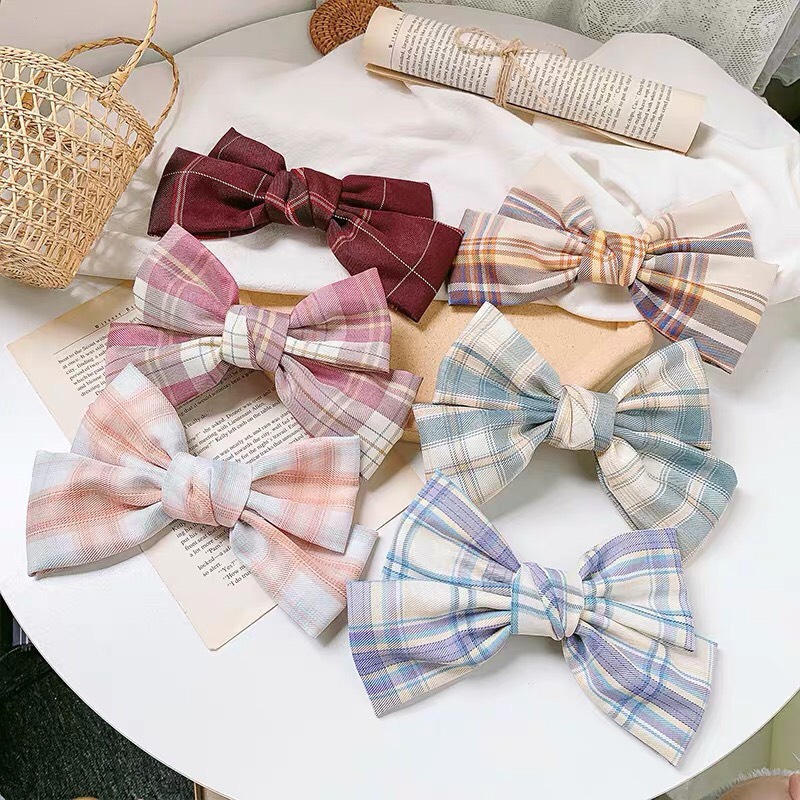 Kẹp Nơ  Hàn Quốc Bảng Bự  2 Lớp Sọc Caro Dễ Thương Phong Cách Ulzzang Hàn Quốc HOT TREND PKHNA0246