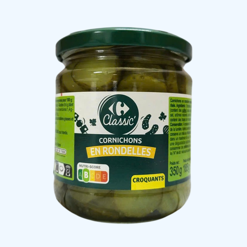 CLASSIC -- Lọ CẮT LÁT 350g -- DƯA CHUỘT CẮT LÁT PHÁP CARREFOUR Sliced Pickles Drained
