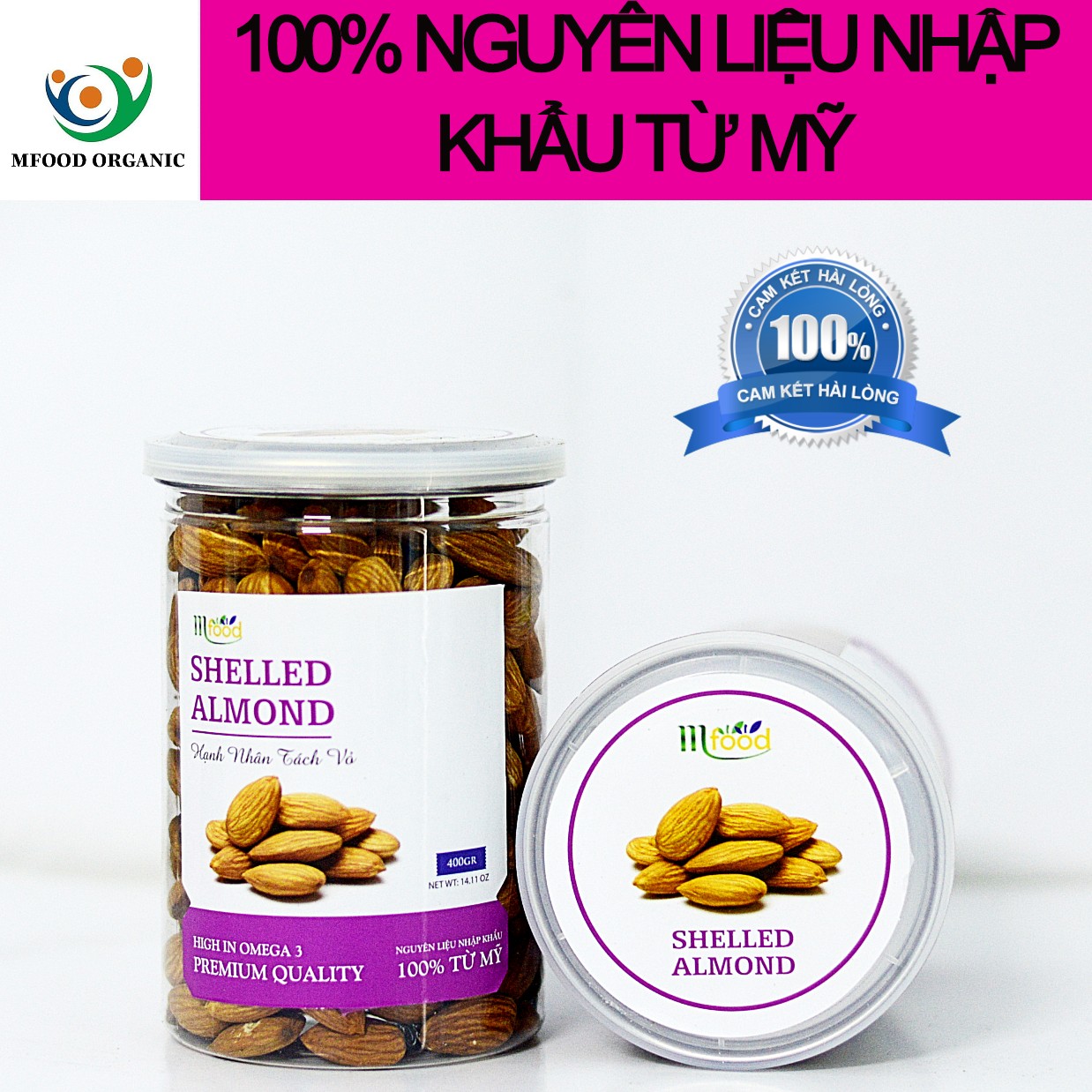 Hạnh nhân tách vỏ hũ 400g- thương hiệu mfood