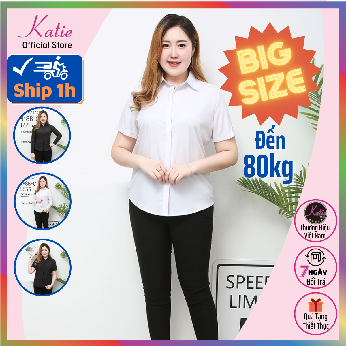 Áo Sơ Mi Nữ BigSize Trắng Đen Katie Kiểu Áo Somi Công Sở Big Size Thoáng Mát Không Nhăn Có Nẹp Che Hàng Nút Kín Đáo