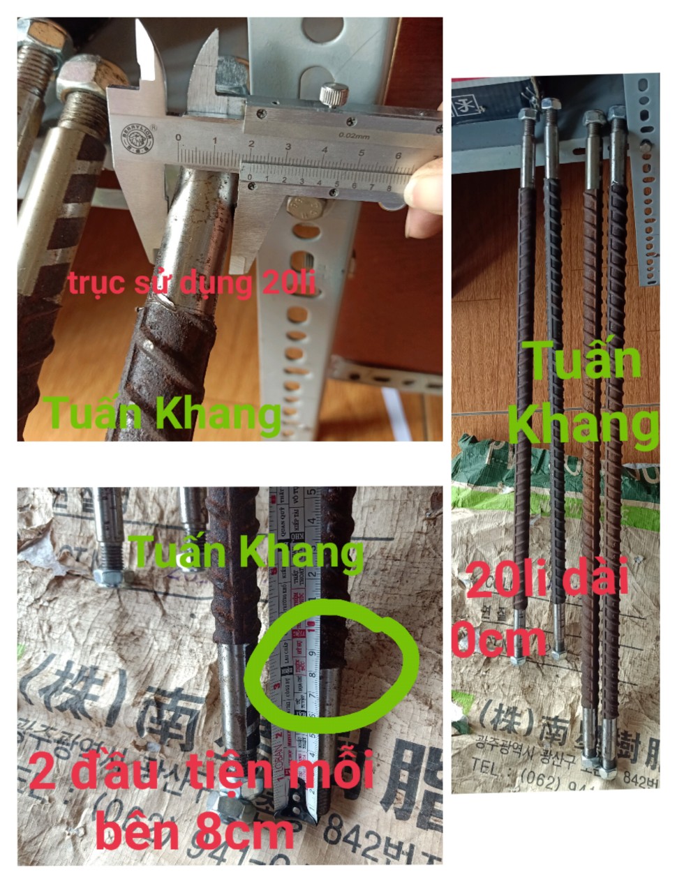 trục xe đẩy 20li dài 80cm ( 8 tấc) đủ bộ gồm trục , lông đền và tán keo