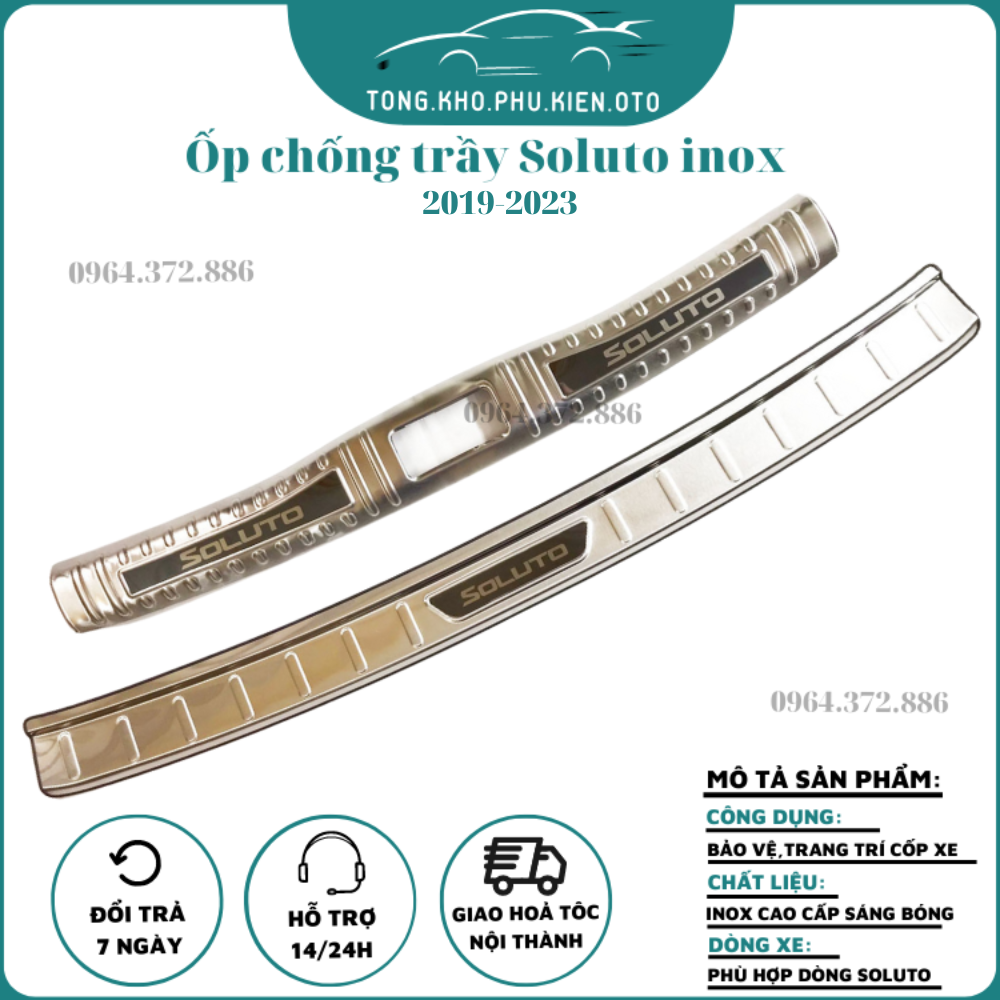 Ốp chống trầy cốp trong, ngoài xe Kia Soluto 2019 - 2023 inox cao cấp