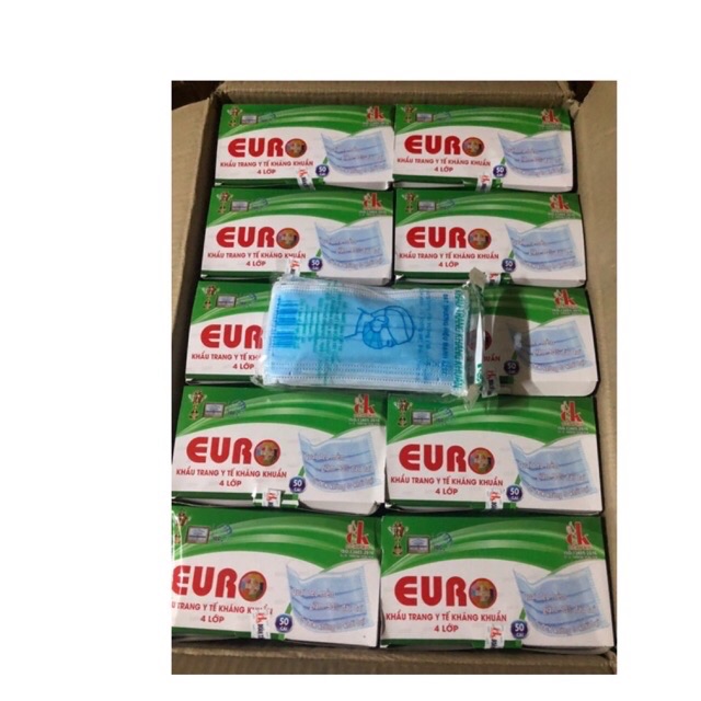 Nguyên thùng khẩu trang xanh EURO 4 lớp giấy kháng khuẩn