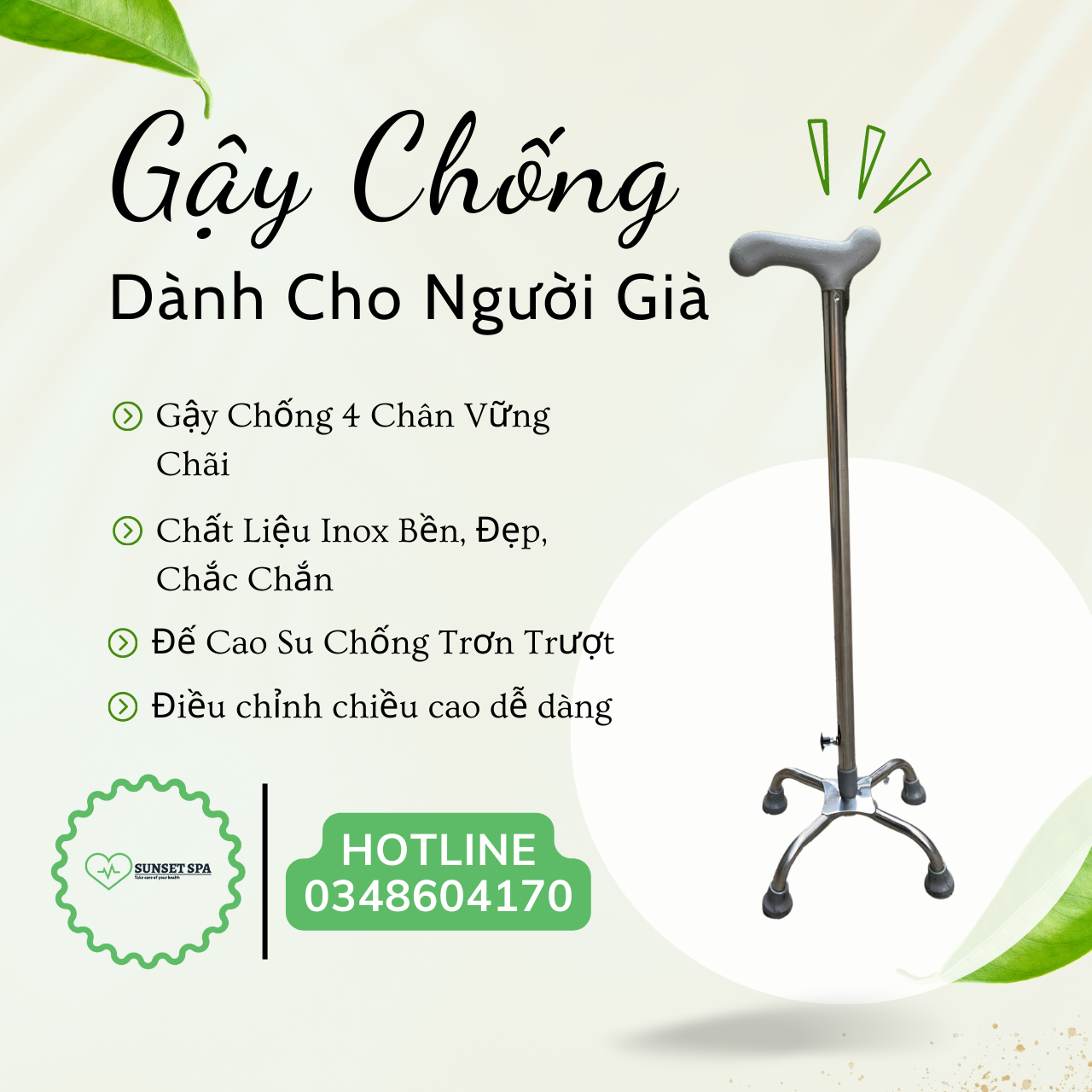 Gậy chống đi lại cho người người già người khuyết tật - gậy inox chất lượng cao bền đẹp Gậy 4 chân đi lại cho người già