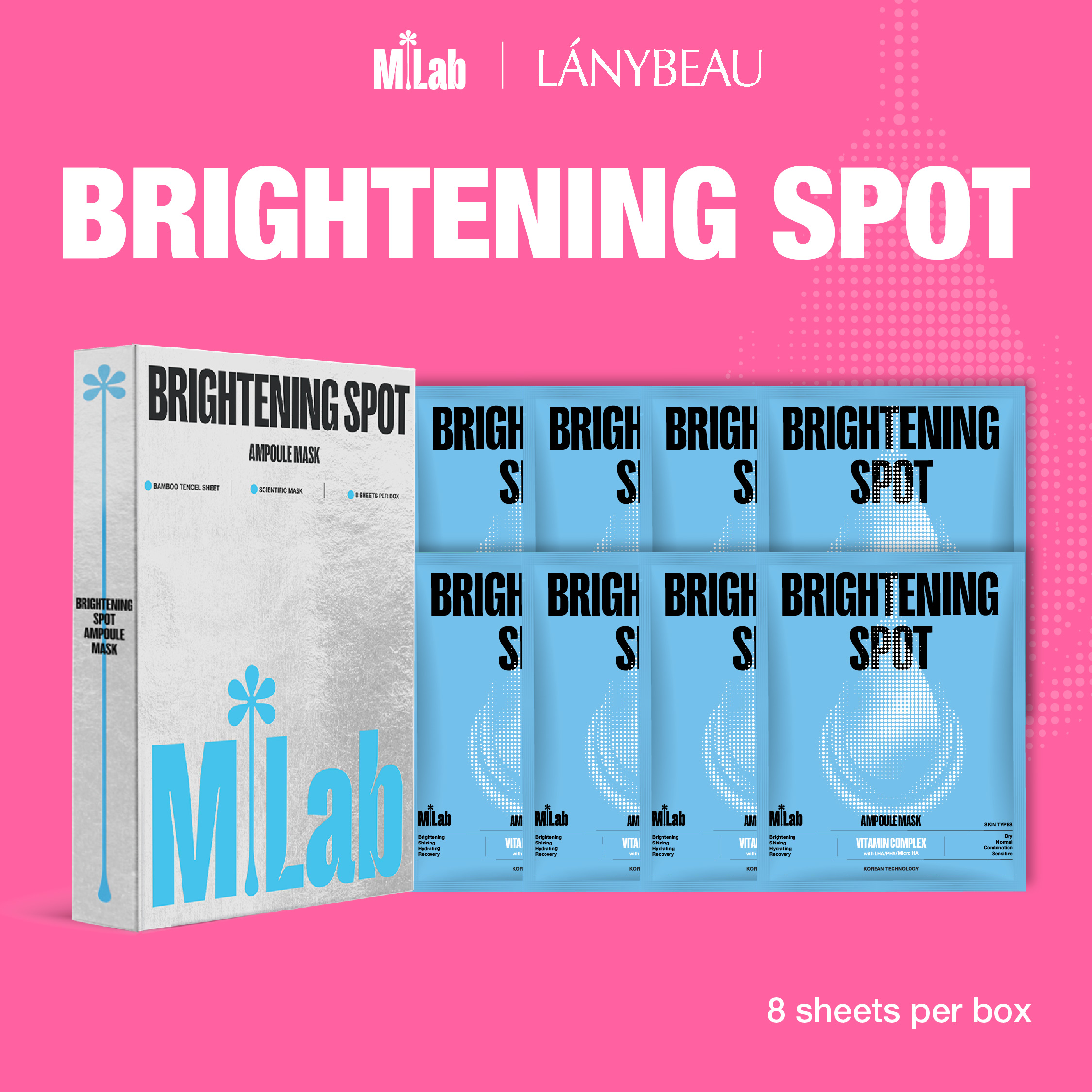 Hộp 8 miếng mặt nạ dưỡng da trắng sáng, đều màu mlab ver2 brightening spot ampoule mask