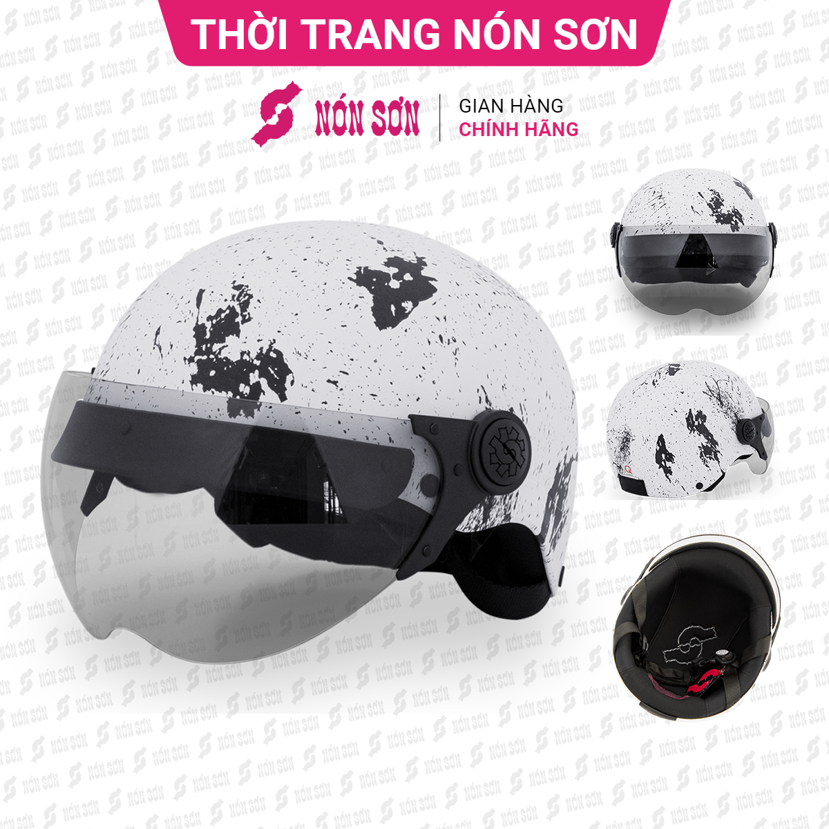 Mũ bảo hiểm có kính hoa văn NÓN SƠN chính hãng KP-TR066