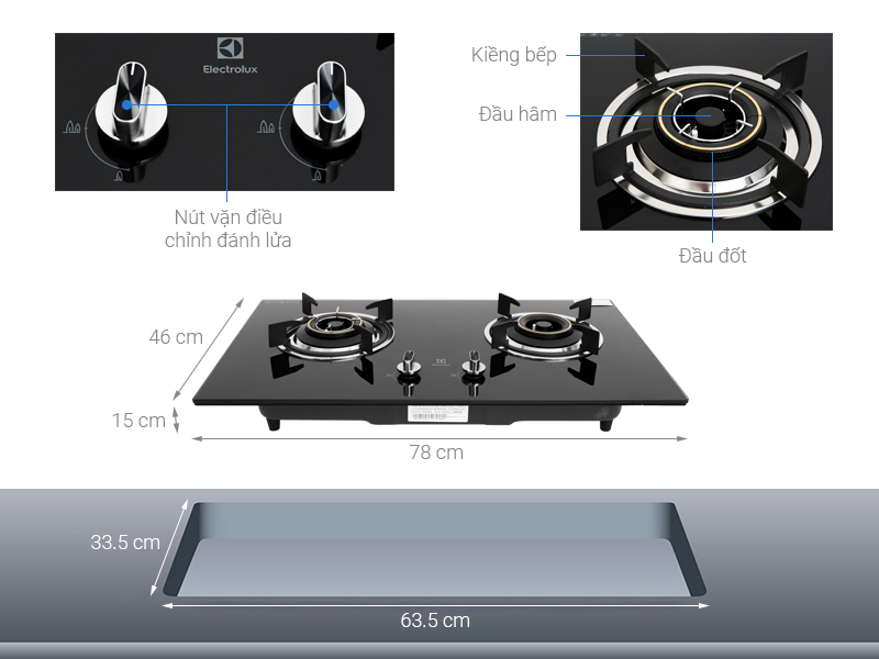 Bếp gas âm Electrolux EHG723BA+Tặng Van Dây gas,Đánh lửa IC cho tia lửa nhạy, thao tác đánh lửa an toàn, nhanh chóng.