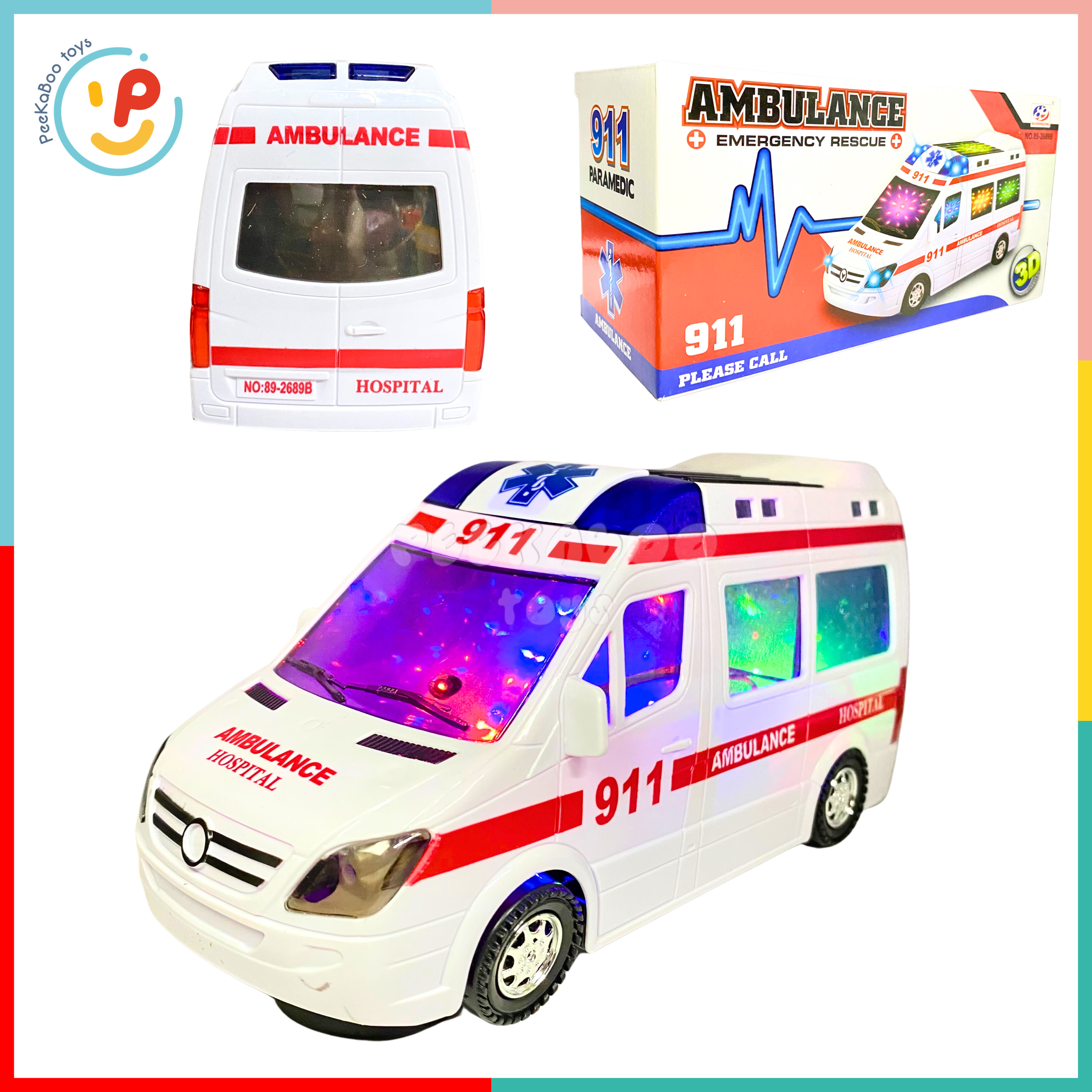 Xe cấp cứu xe cứu thương chạy pin có đèn và âm thanh 22cm 89-2689 peekabootoys