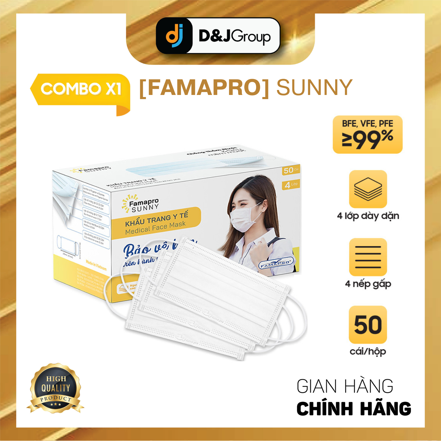 Khẩu trang y tế kháng khuẩn 4 lớp Famapro SUNNY