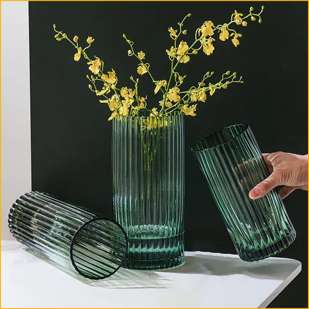 Lọ hoa thuỷ tinh vân sọc dọc Timedecor bình hoa cao cấp trang trí nhà cửa