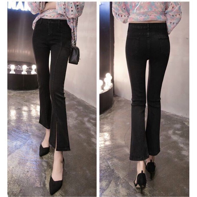 quần jeans nữ - quần jeans ống loe đuôi cá màu đen lưng cao siêu tôn dáng JT78