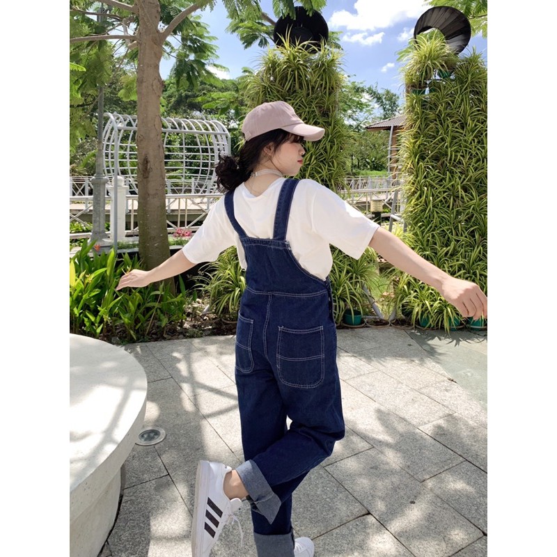 Yếm jean cúc gài ống suông chỉ nổi
