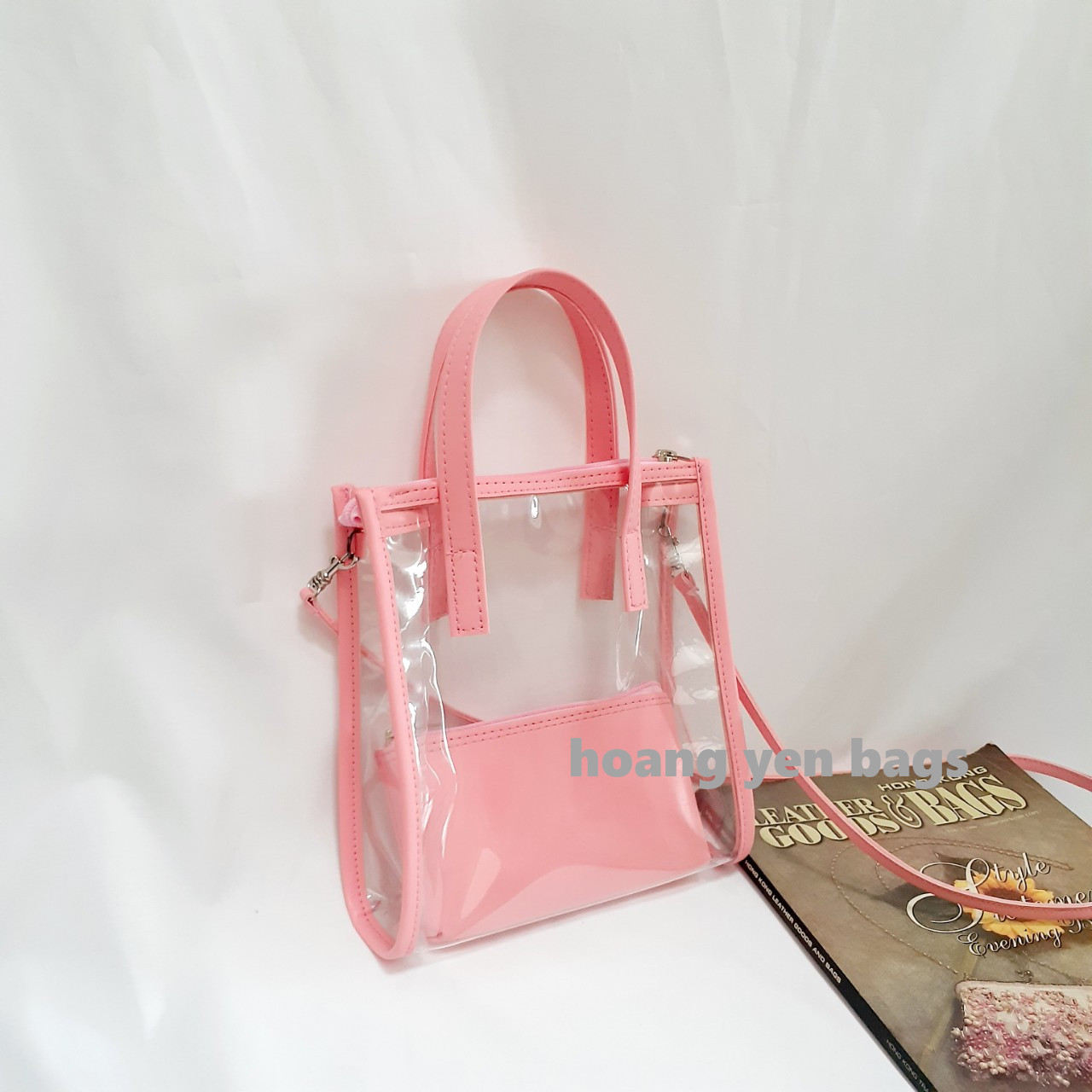 [Hcm] 2-in-1 Transparent Tote Bag, Portable, Cross-Body Carryable, with Zipper, Can Hold Large-Sized Phones, with Matching Cross-Body Strap - 4