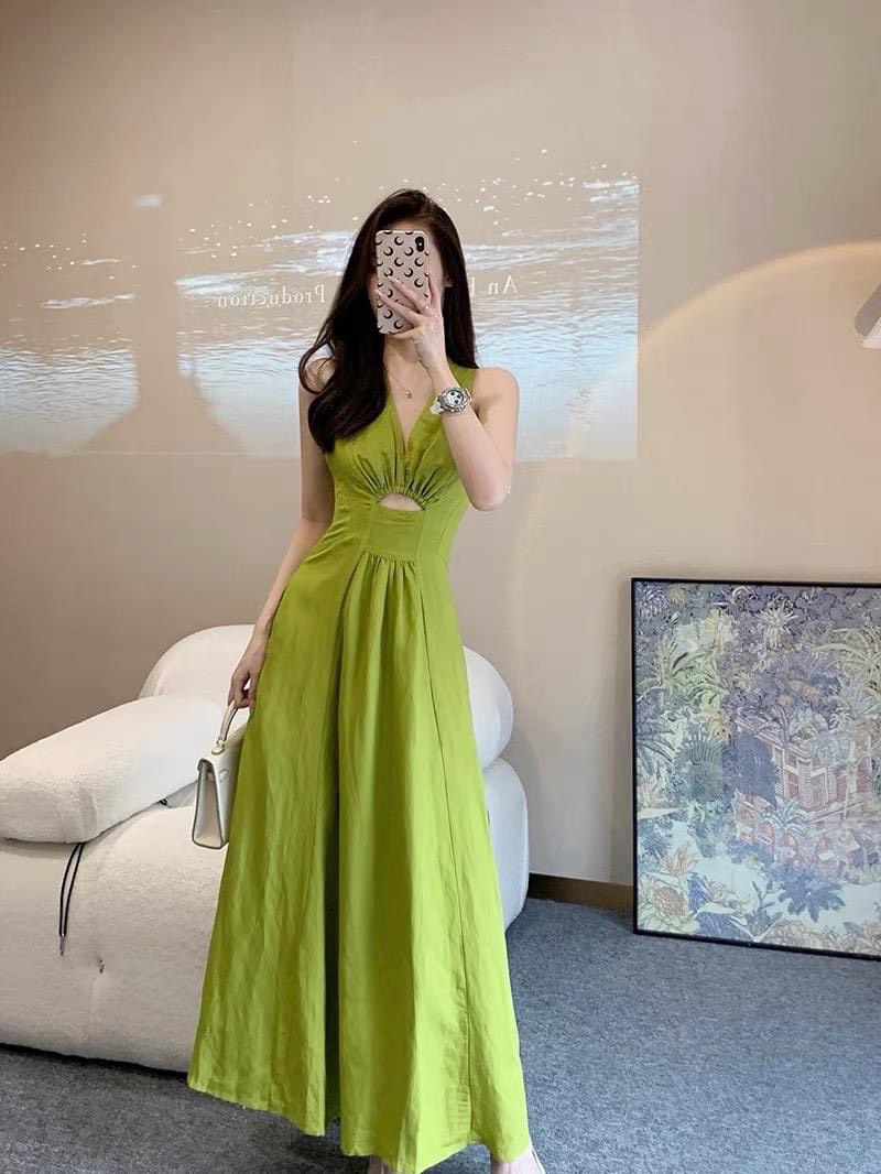 Đầm maxi dáng dài sang trọng cổ v vải mềm mịn mát đẹp siêu hot