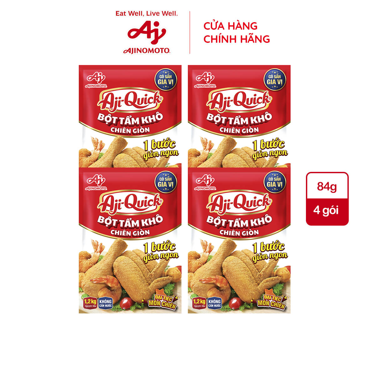 Combo 4 Gói Gia Vị Nêm Sẵn Aji-Quick® Bột Tẩm Khô Chiên Giòn 84g/Gói