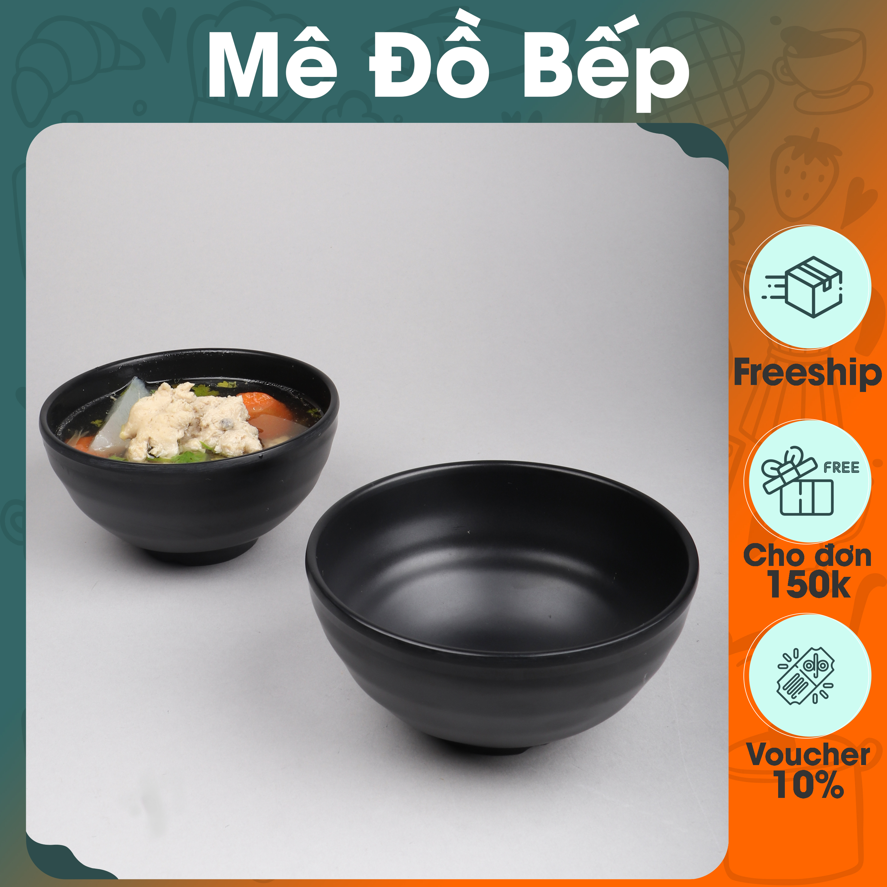 Chén nhựa đen nhám Bam House chất liệu Melamine cao cấp CND02 - Chén nhựa Melamine